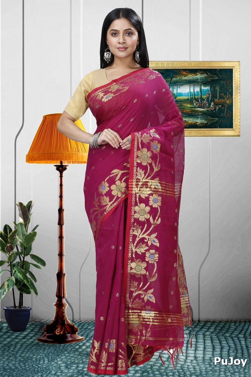 Purple Blended Cotton Neel Hand Loom Saree (1372)