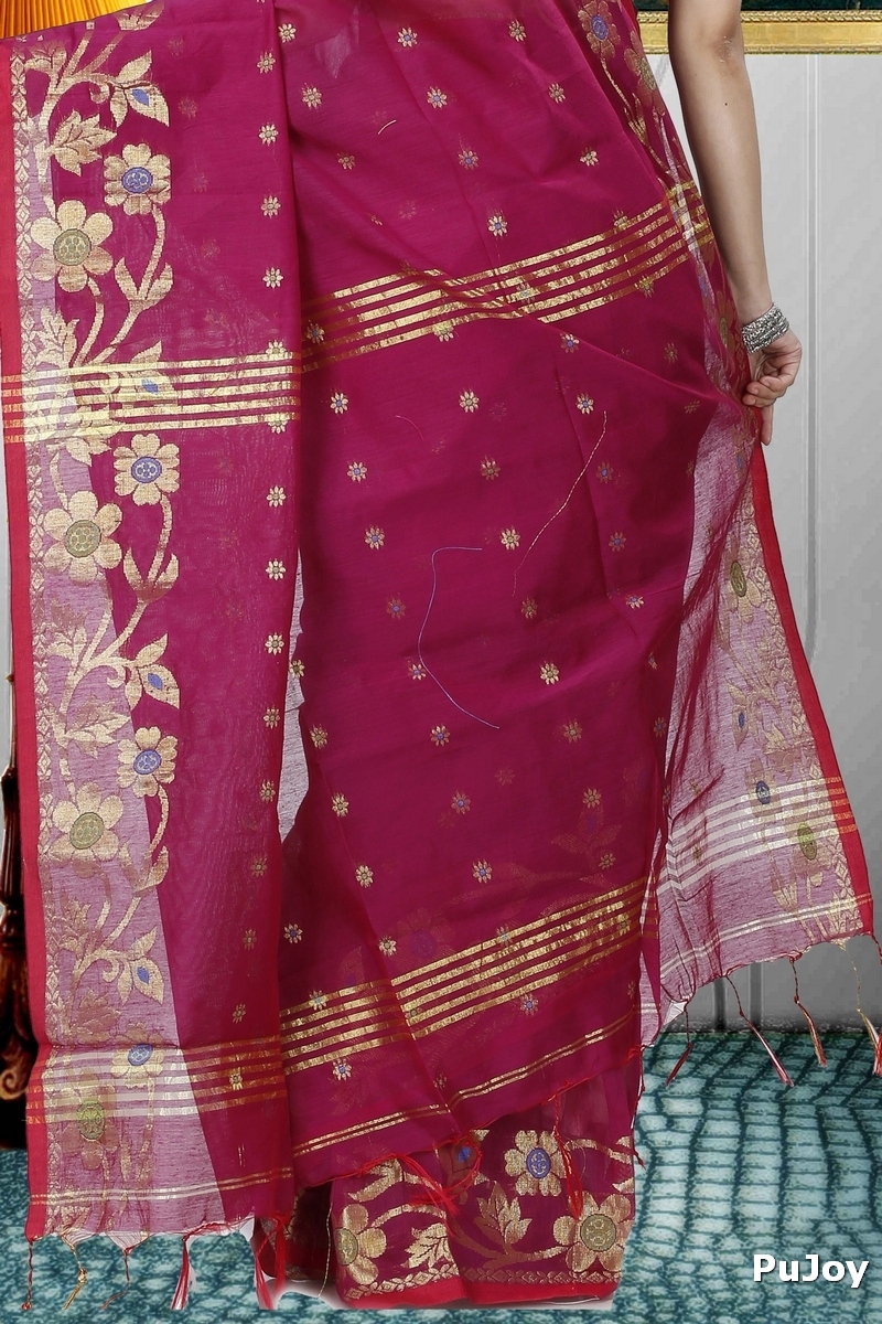 Purple Blended Cotton Neel Hand Loom Saree (1372)