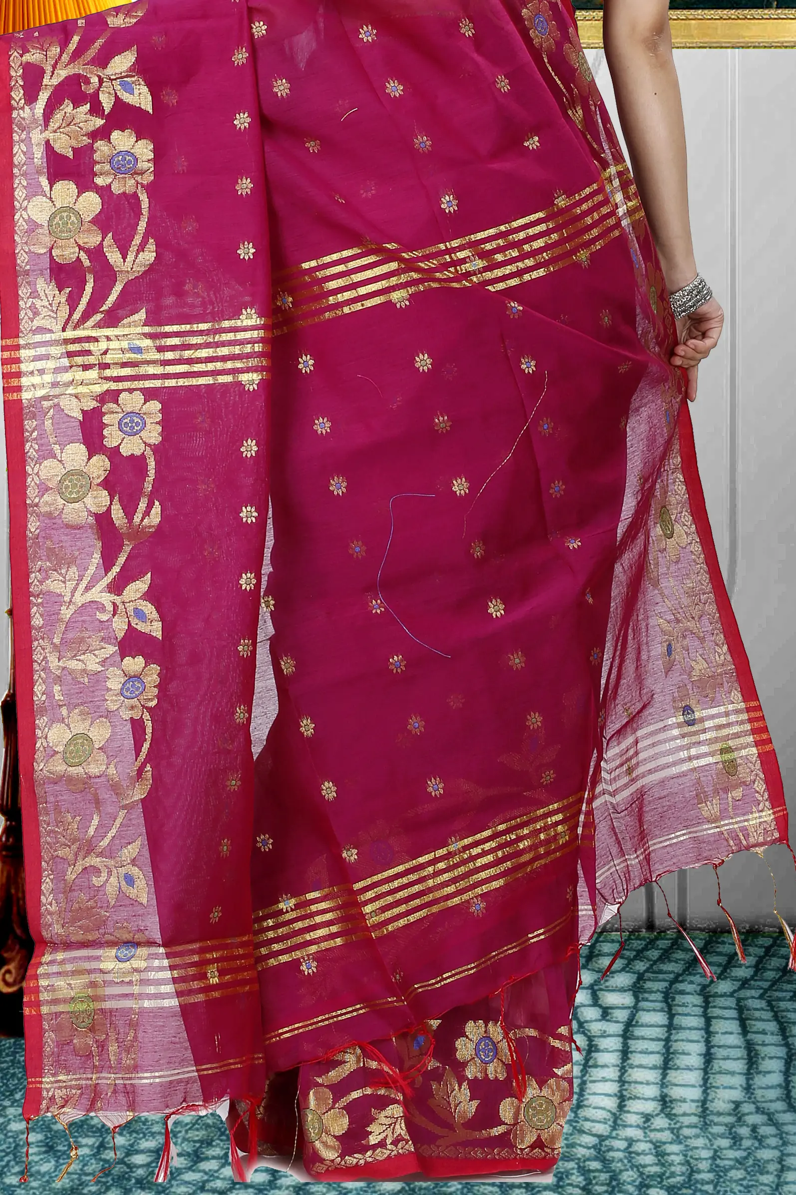 Purple Blended Cotton Neel Hand Loom Saree (1372)