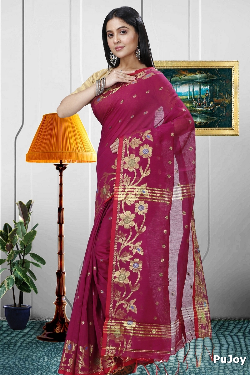 Purple Blended Cotton Neel Hand Loom Saree (1372)
