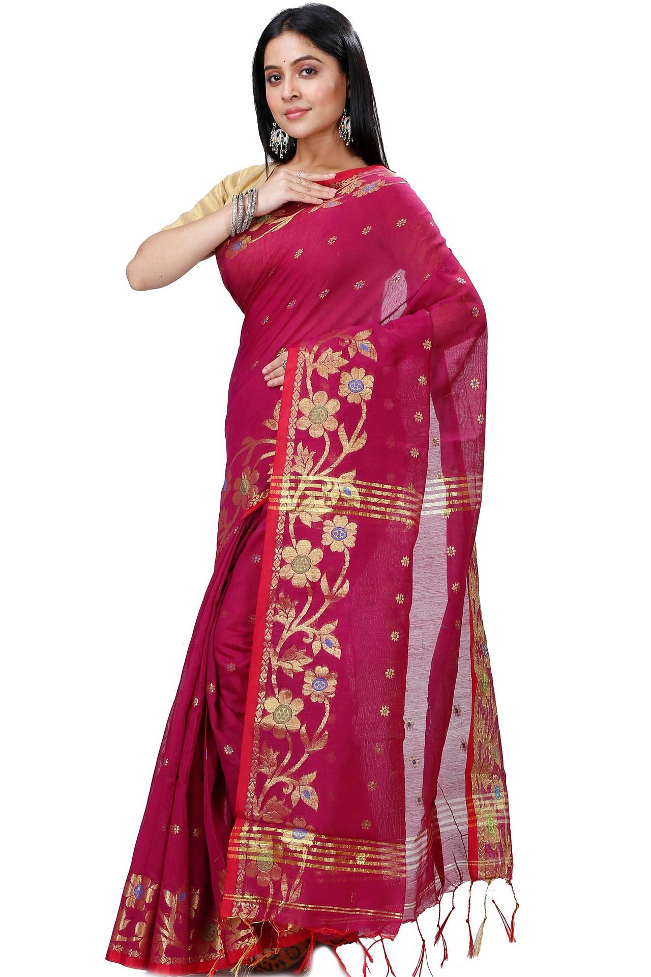 Purple Blended Cotton Neel Hand Loom Saree (1372)