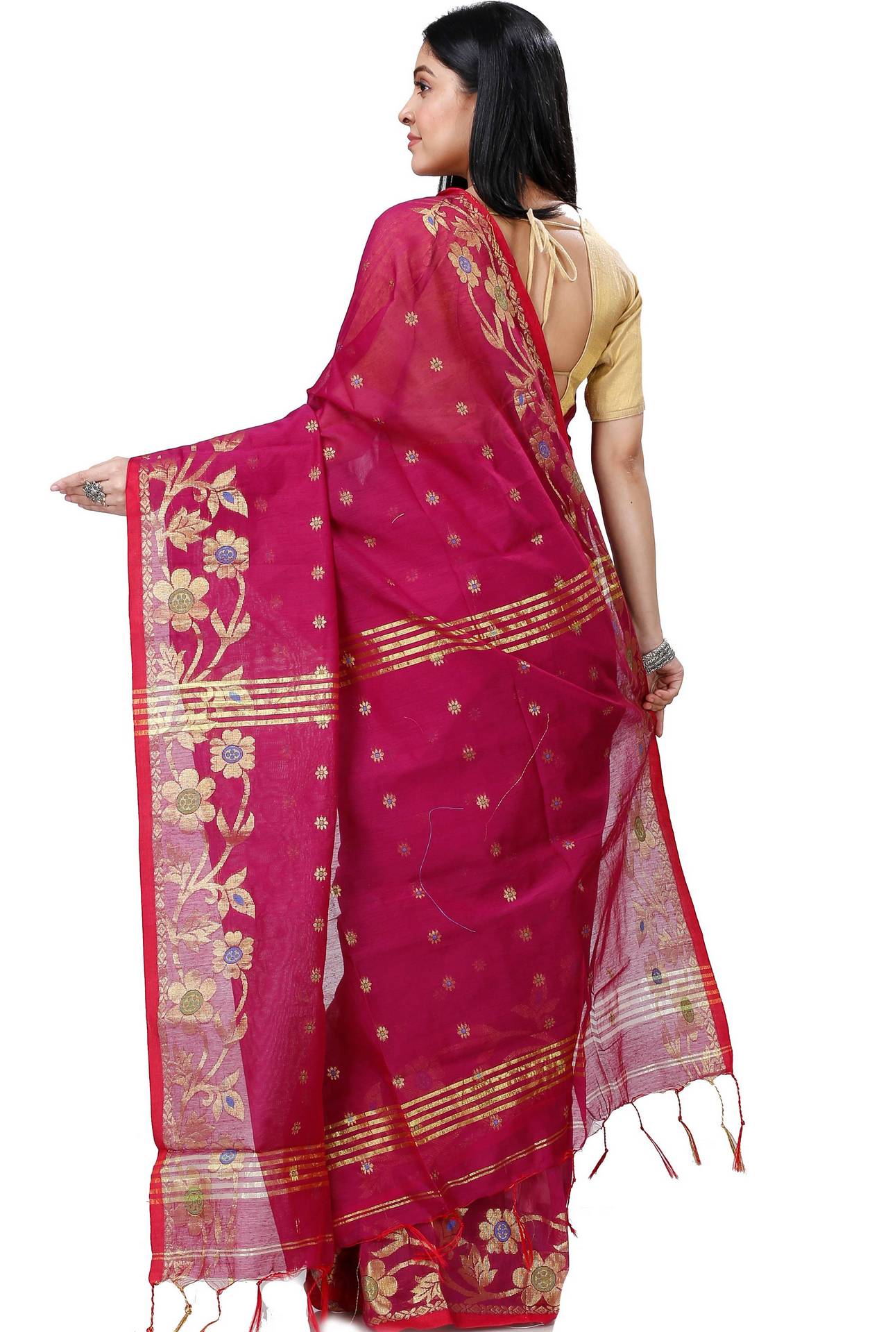 Purple Blended Cotton Neel Hand Loom Saree (1372)