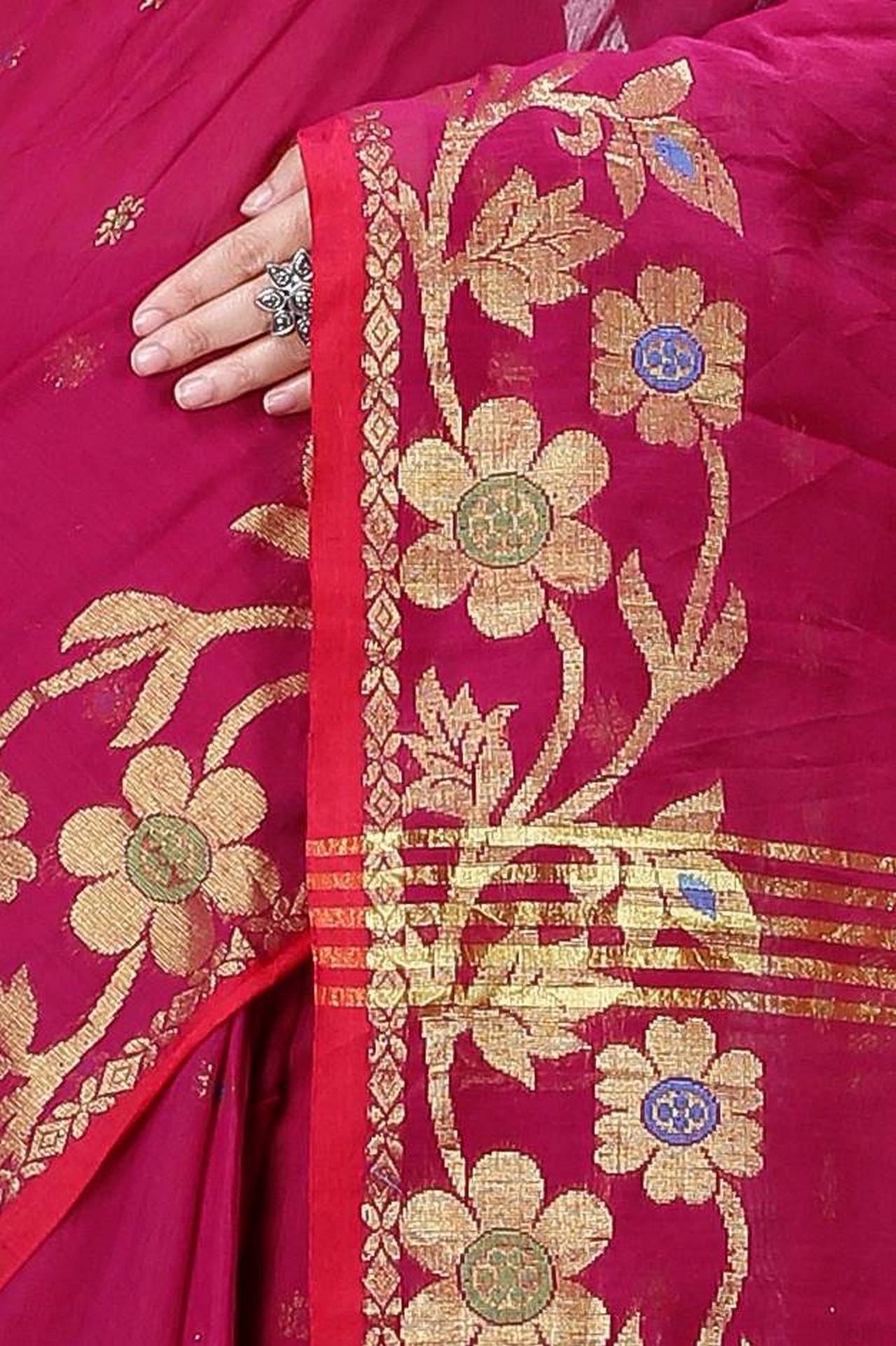 Purple Blended Cotton Neel Hand Loom Saree (1372)