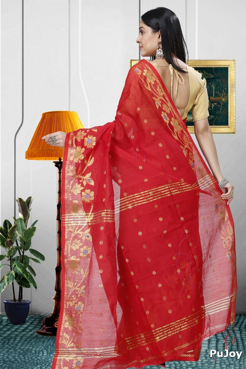 Red Blended Cotton Neel Hand Loom Saree (1373)