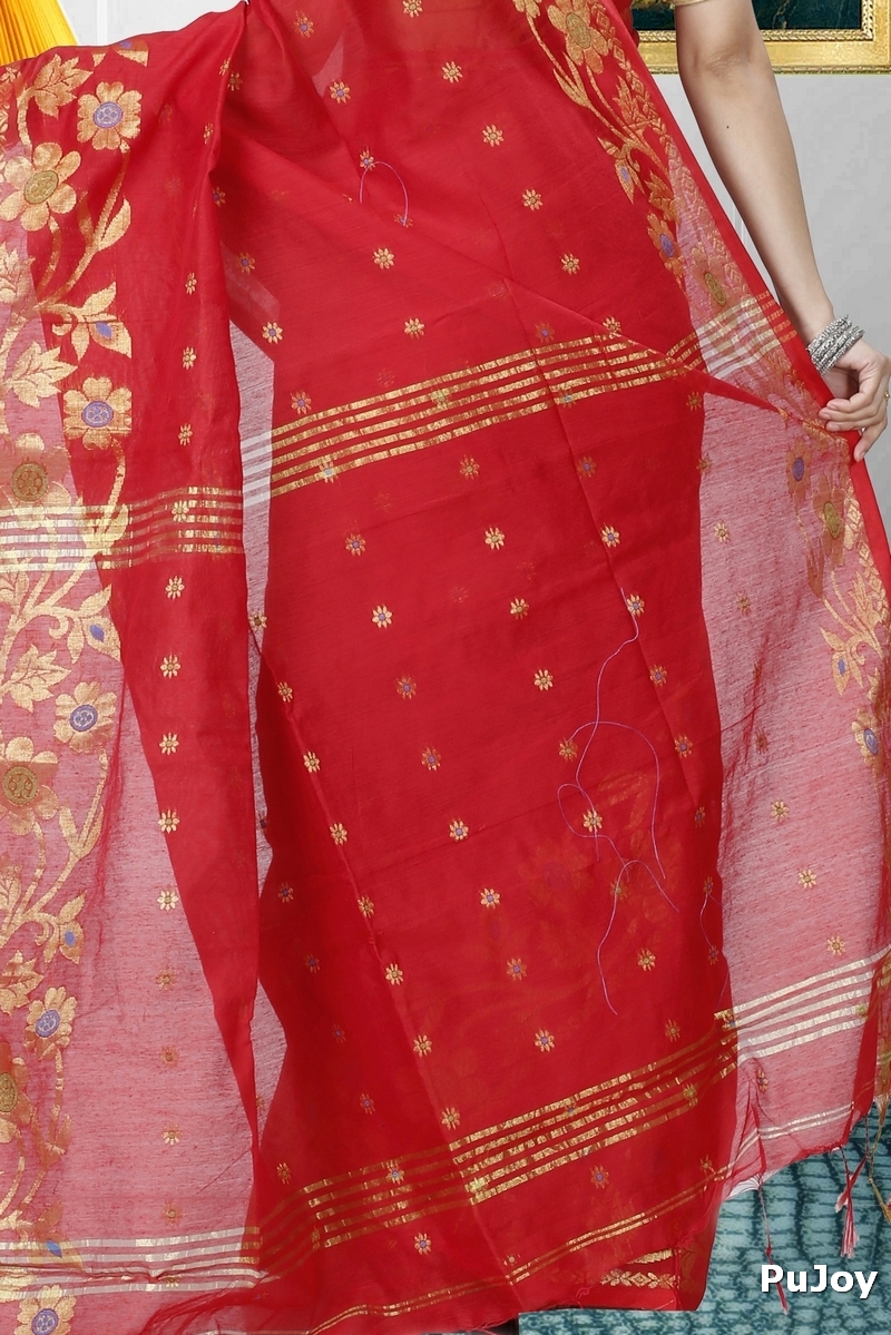 Red Blended Cotton Neel Hand Loom Saree (1373)