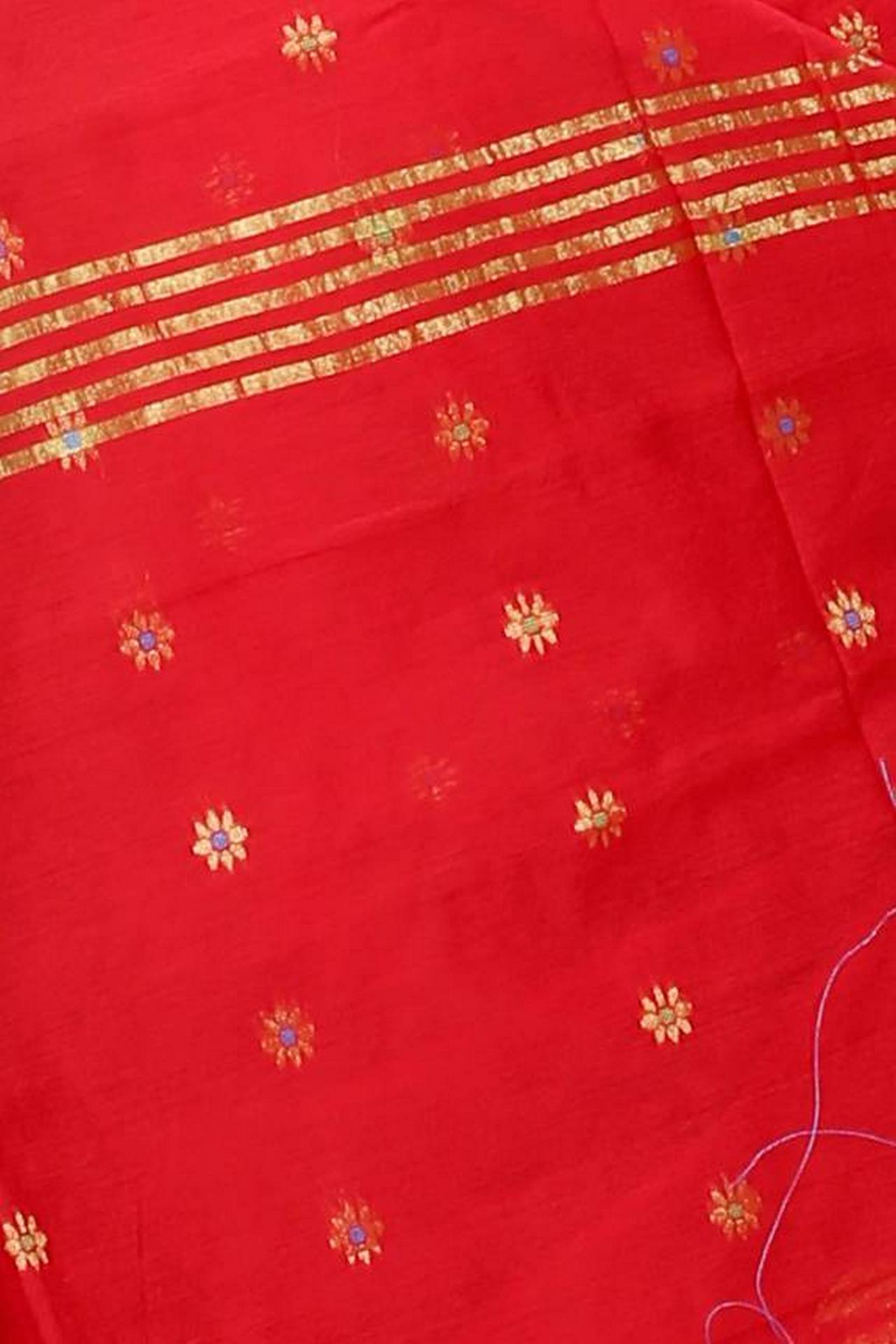 Red Blended Cotton Neel Hand Loom Saree (1373)
