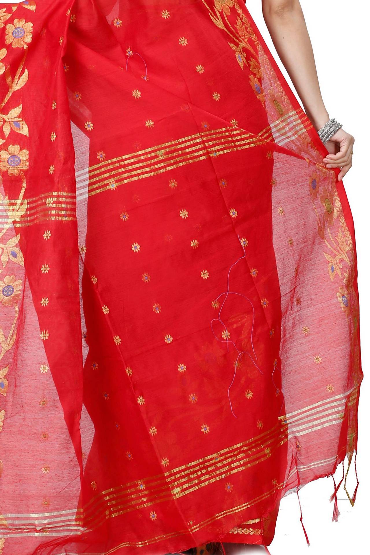 Red Blended Cotton Neel Hand Loom Saree (1373)