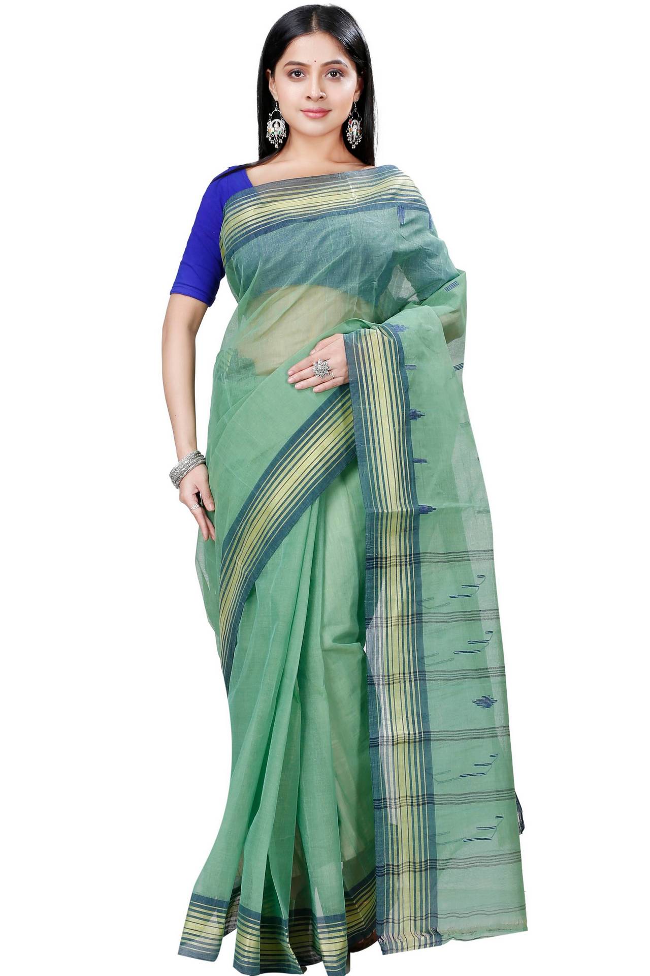 Dark Green Pure Cotton Naman Tant Saree (1377)