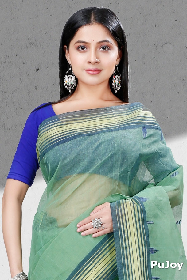 Dark Green Pure Cotton Naman Tant Saree (1377)
