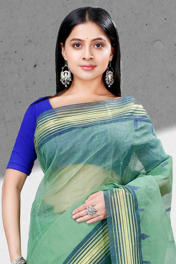 Dark Green Pure Cotton Naman Tant Saree (1377)