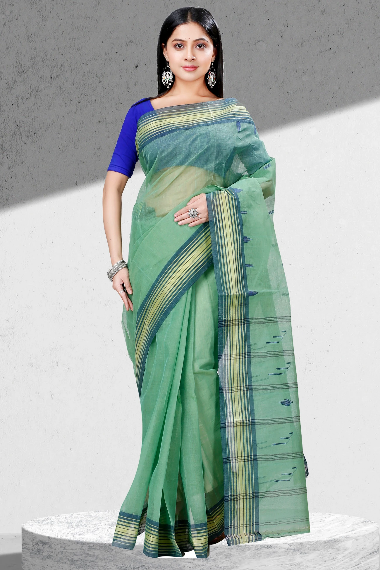 Dark Green Pure Cotton Naman Tant Saree (1377)