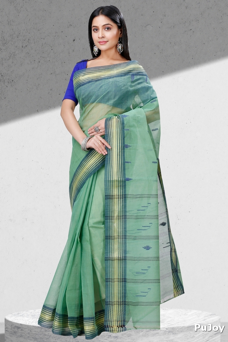 Dark Green Pure Cotton Naman Tant Saree (1377)