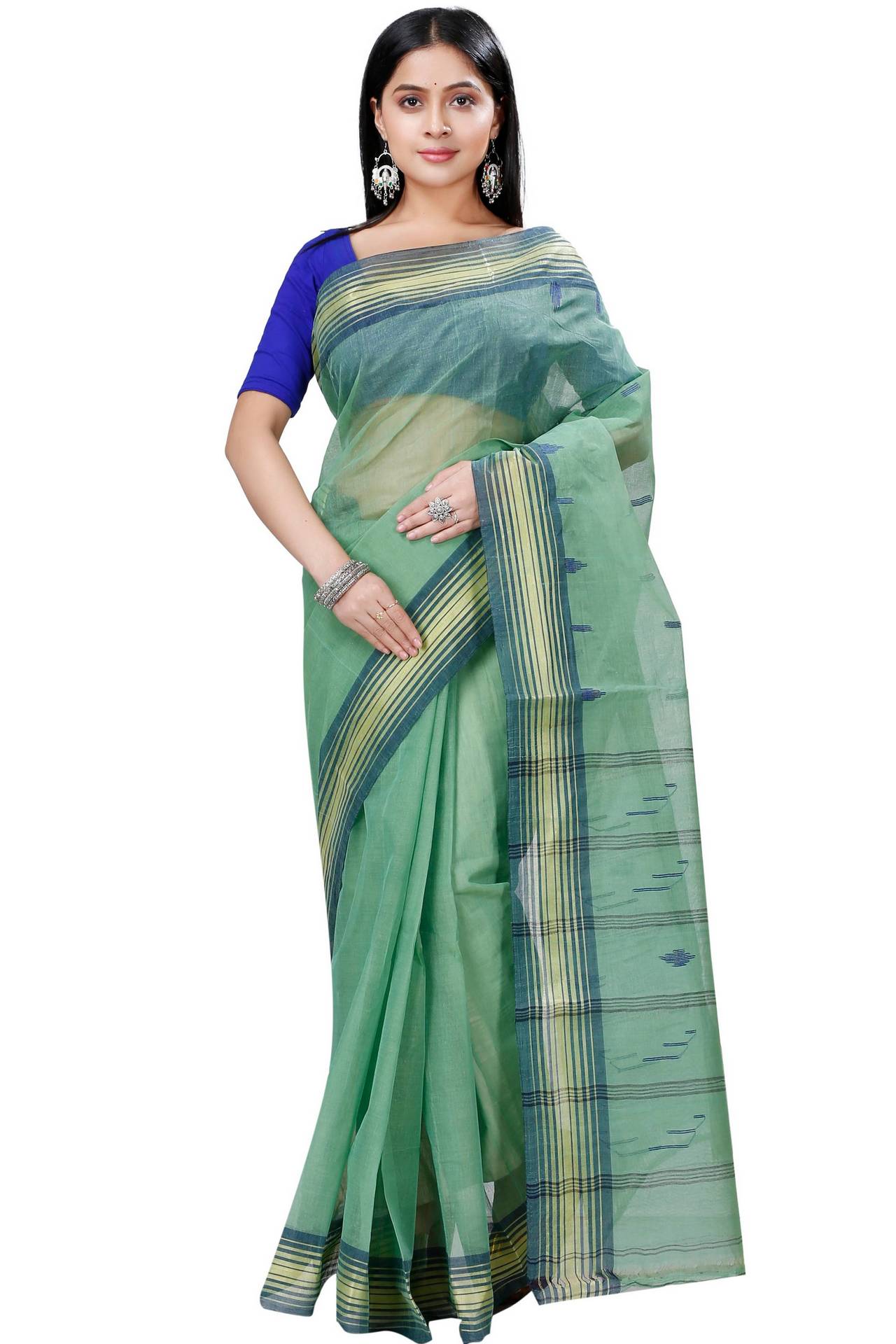 Dark Green Pure Cotton Naman Tant Saree (1377)