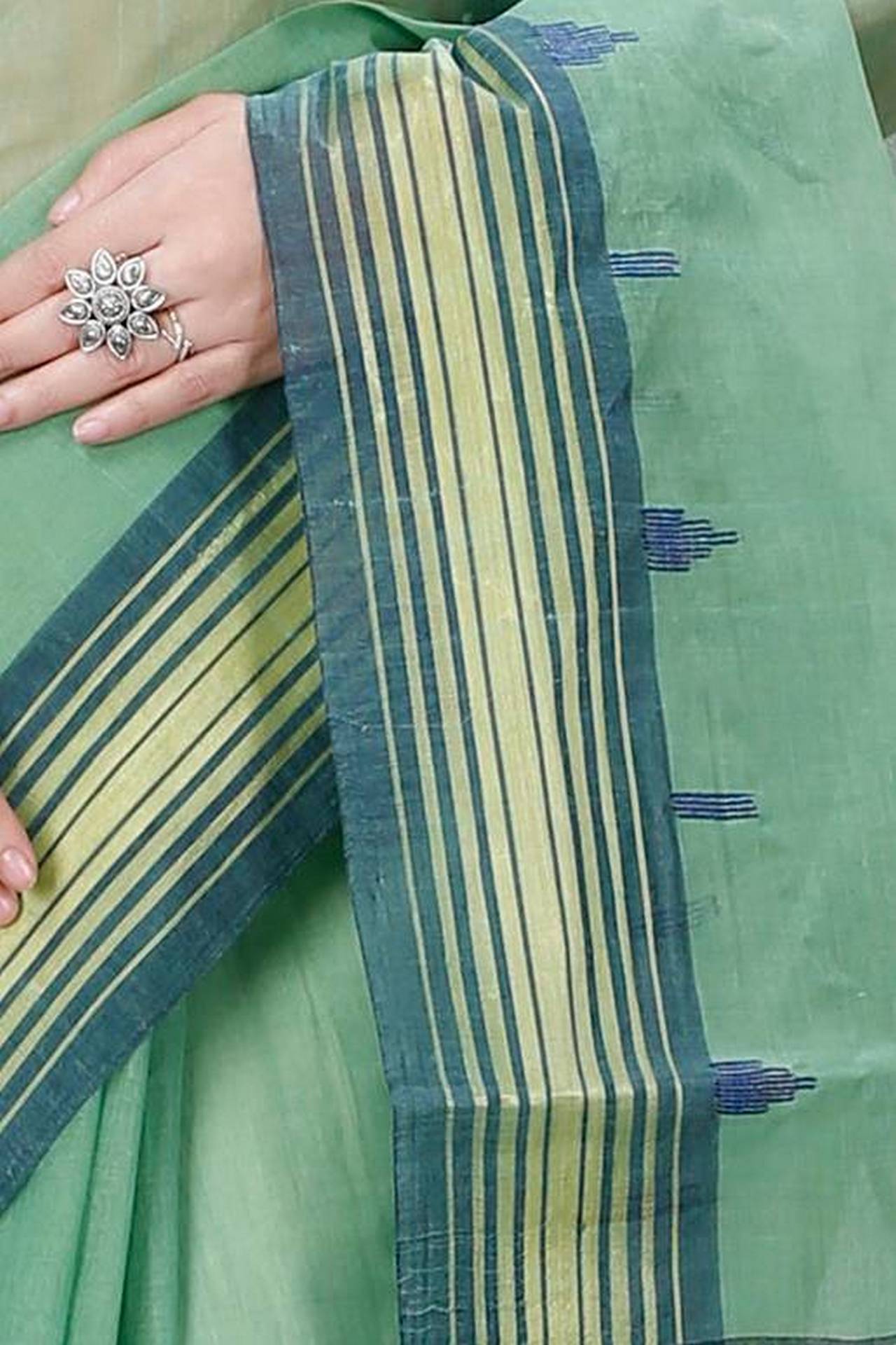 Dark Green Pure Cotton Naman Tant Saree (1377)