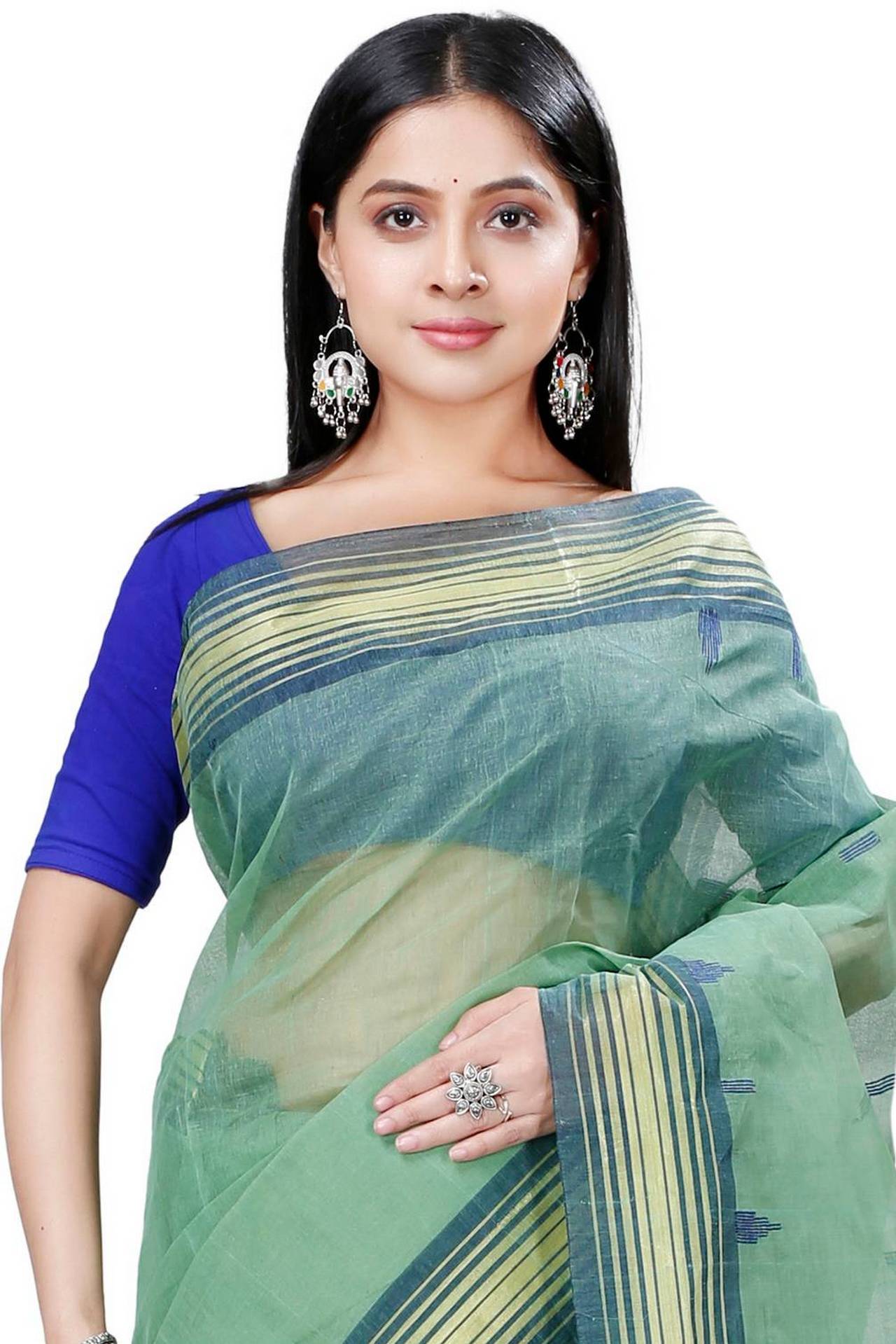 Dark Green Pure Cotton Naman Tant Saree (1377)