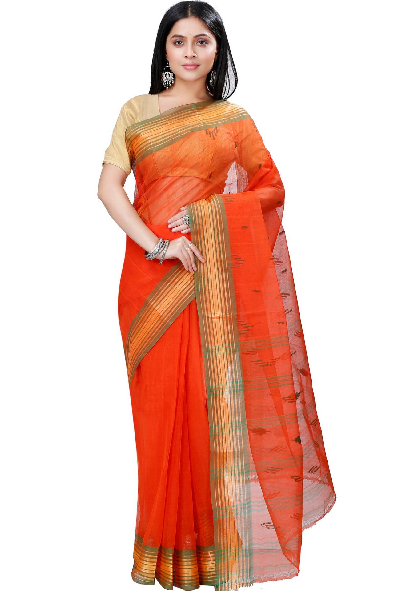 Orange Pure Cotton Naman Tant Saree (1378)