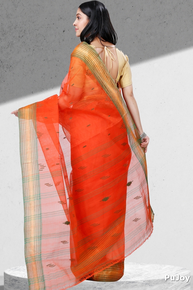 Orange Pure Cotton Naman Tant Saree (1378)