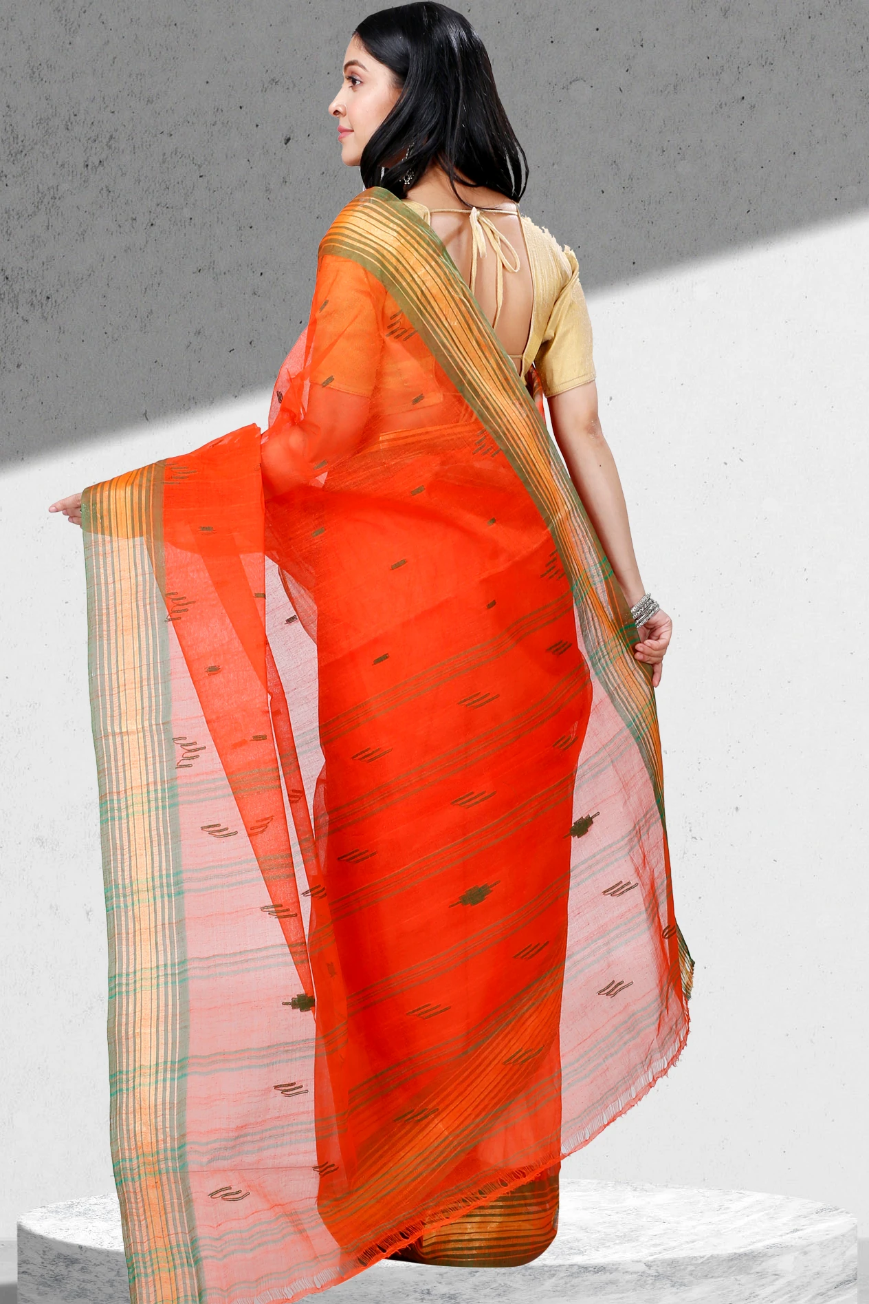 Orange Pure Cotton Naman Tant Saree (1378)