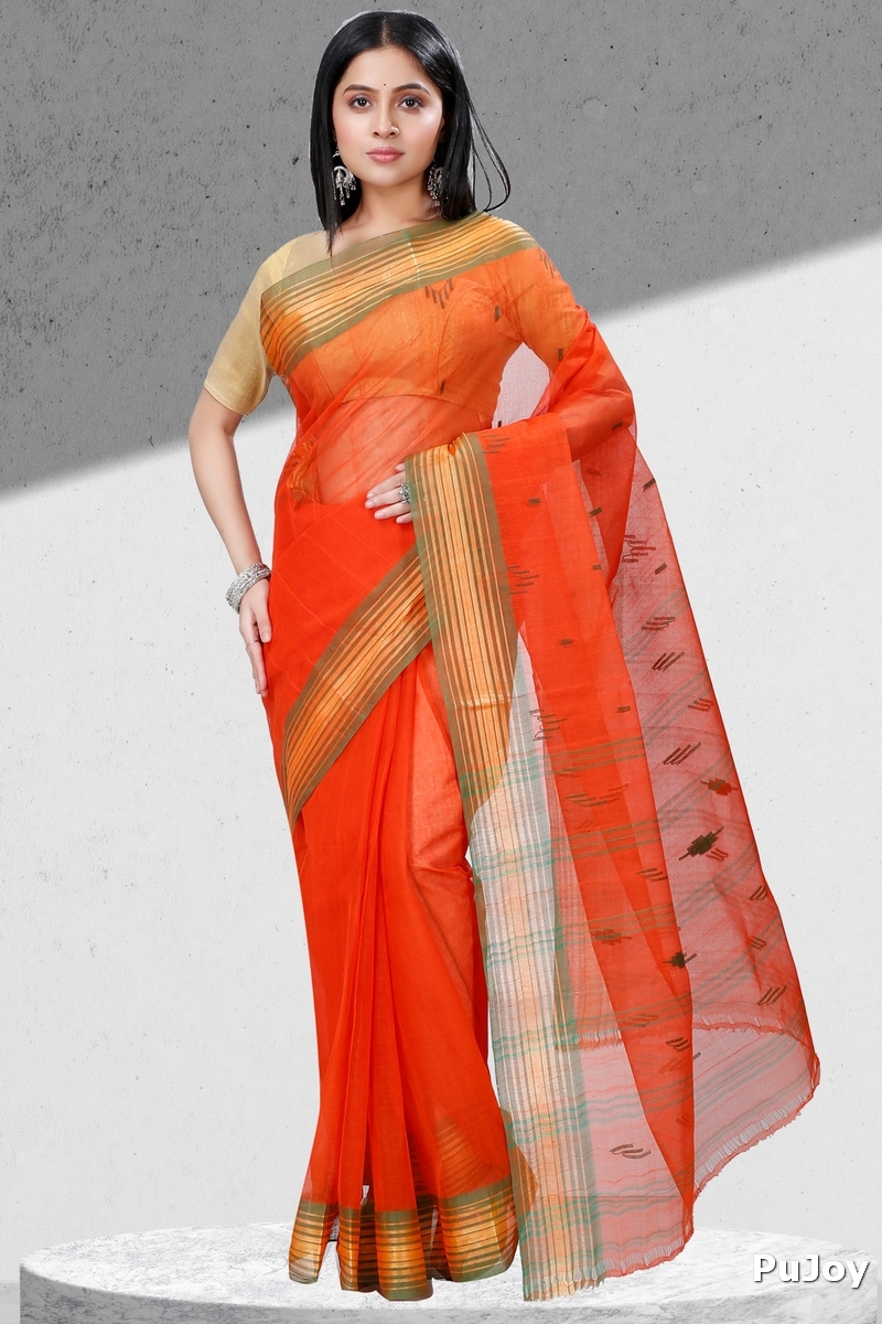 Orange Pure Cotton Naman Tant Saree (1378)