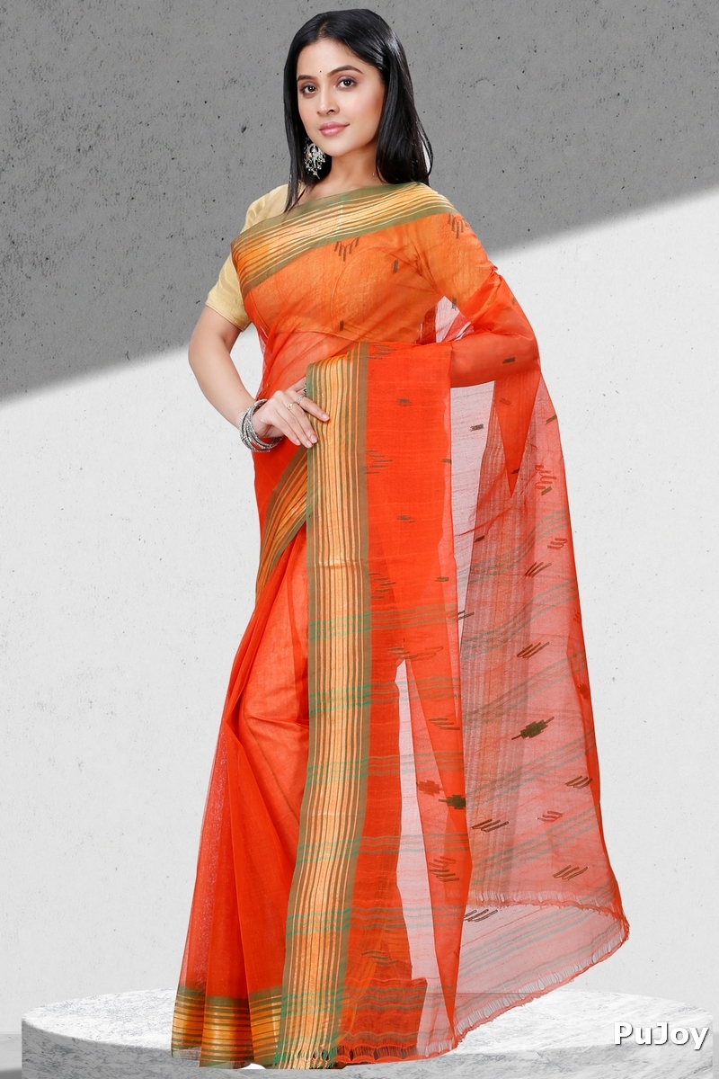 Orange Pure Cotton Naman Tant Saree (1378)