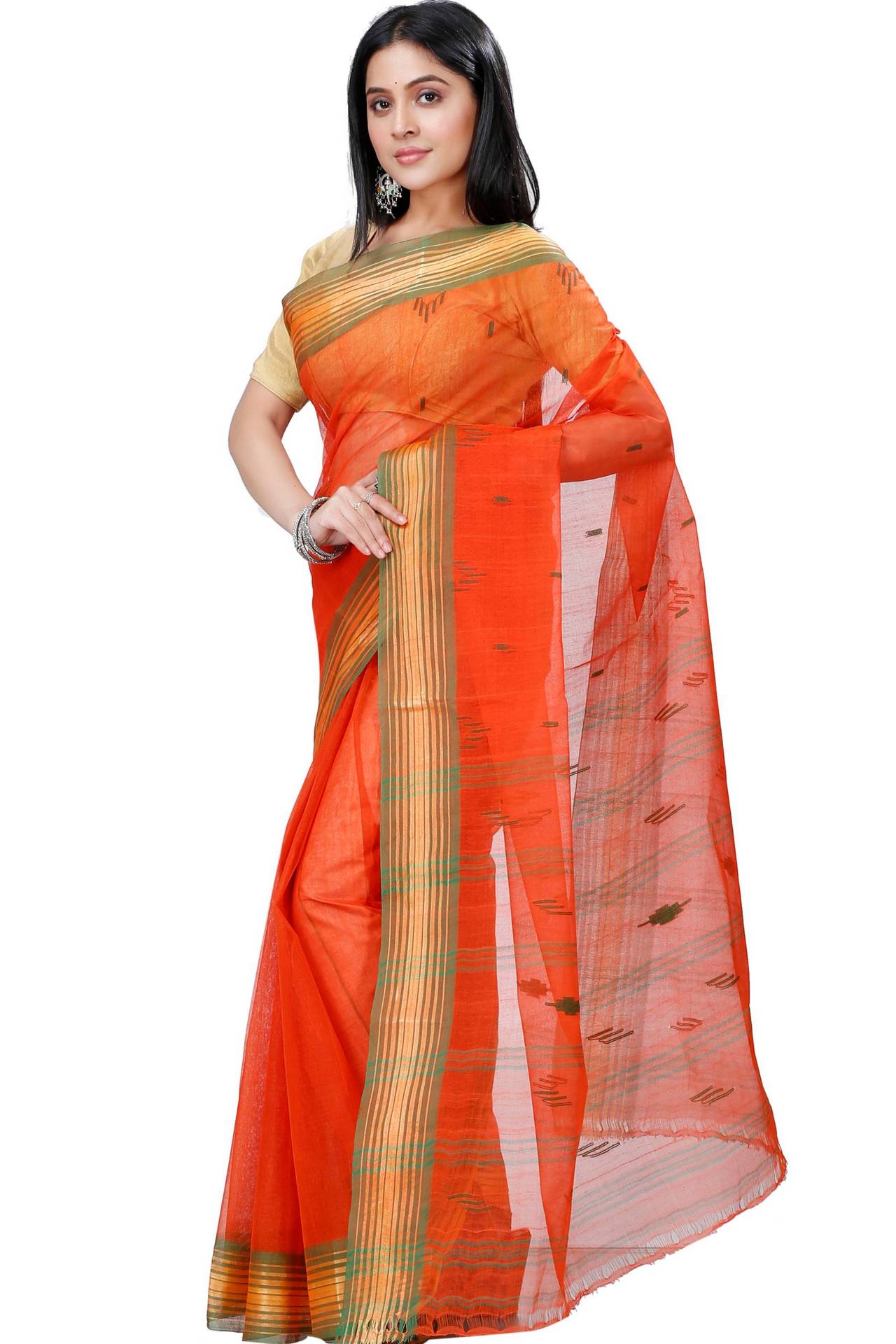 Orange Pure Cotton Naman Tant Saree (1378)