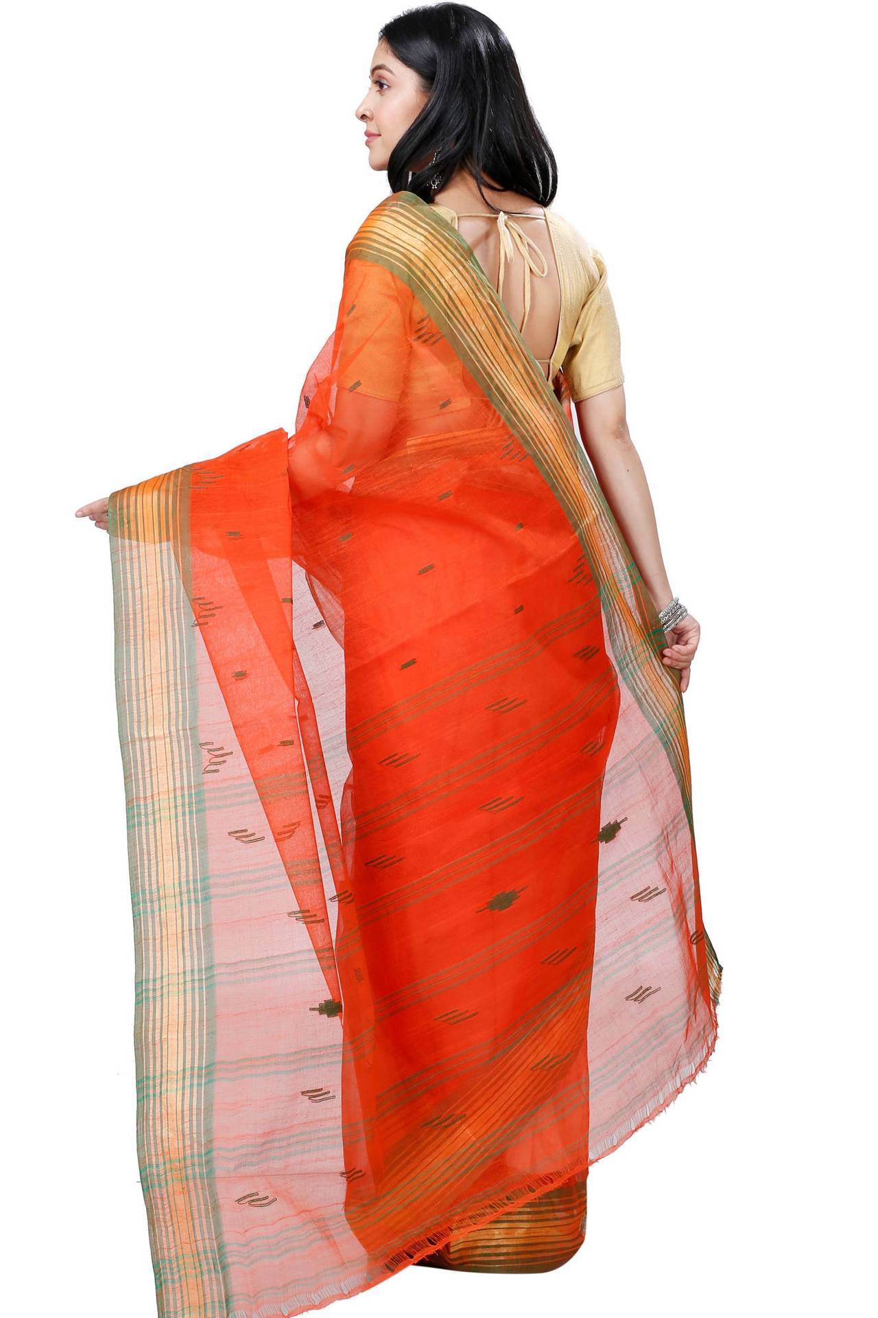 Orange Pure Cotton Naman Tant Saree (1378)