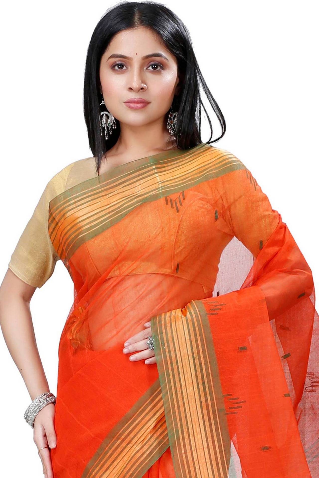 Orange Pure Cotton Naman Tant Saree (1378)