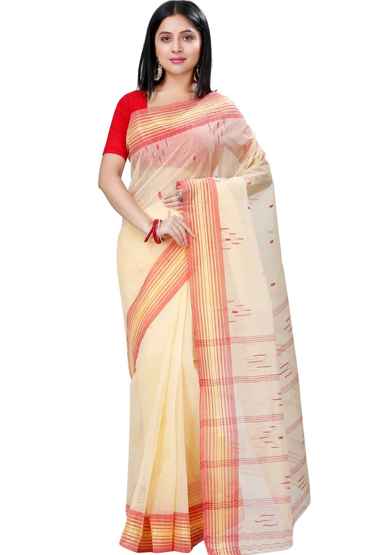 Cream Pure Cotton Naman Tant Saree (1379)