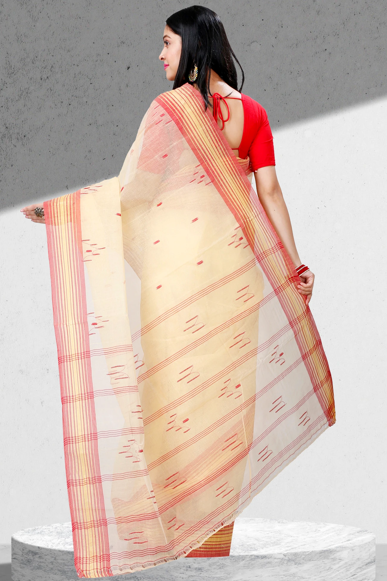 Cream Pure Cotton Naman Tant Saree (1379)