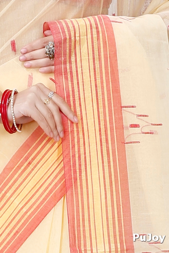 Cream Pure Cotton Naman Tant Saree (1379)