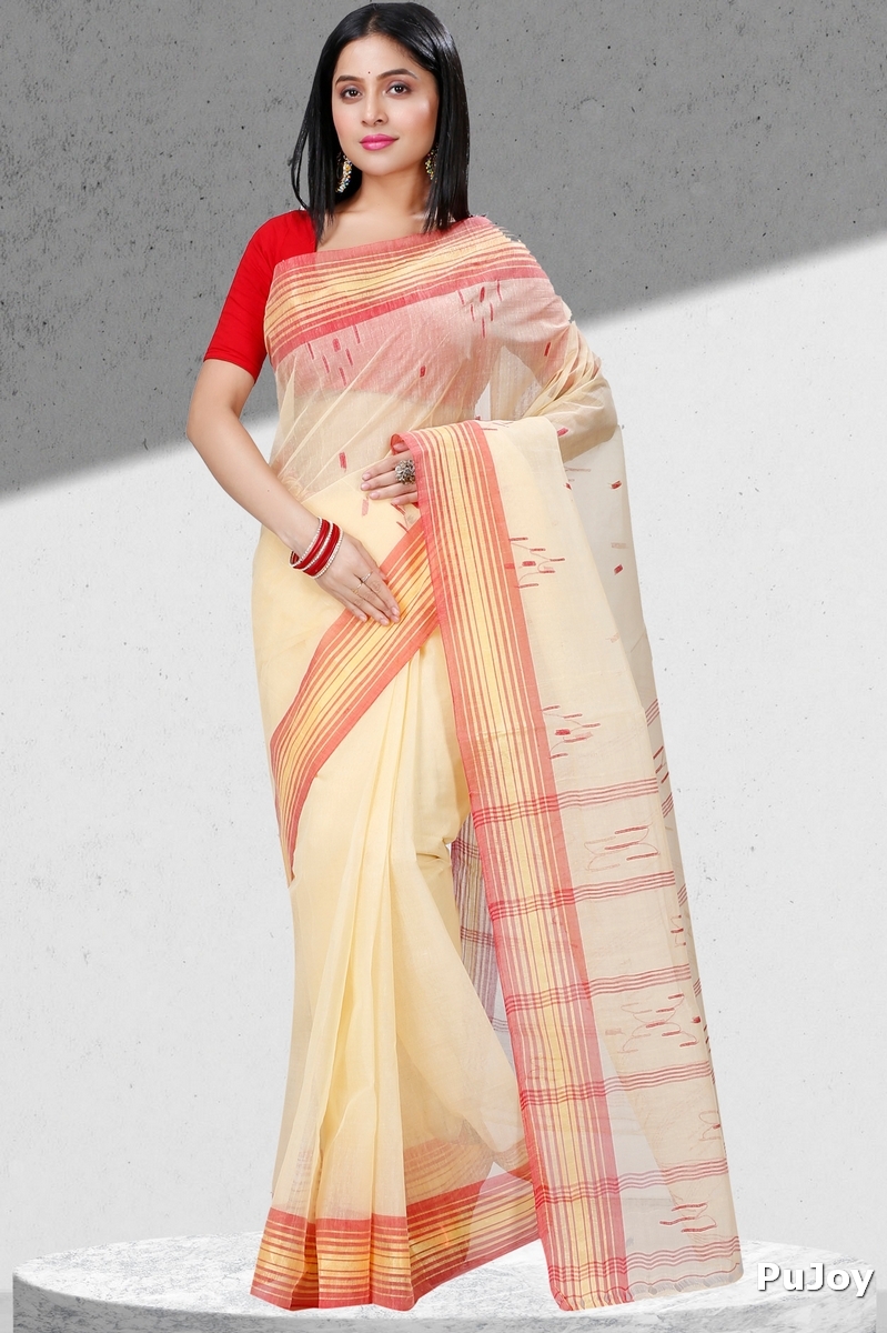 Cream Pure Cotton Naman Tant Saree (1379)