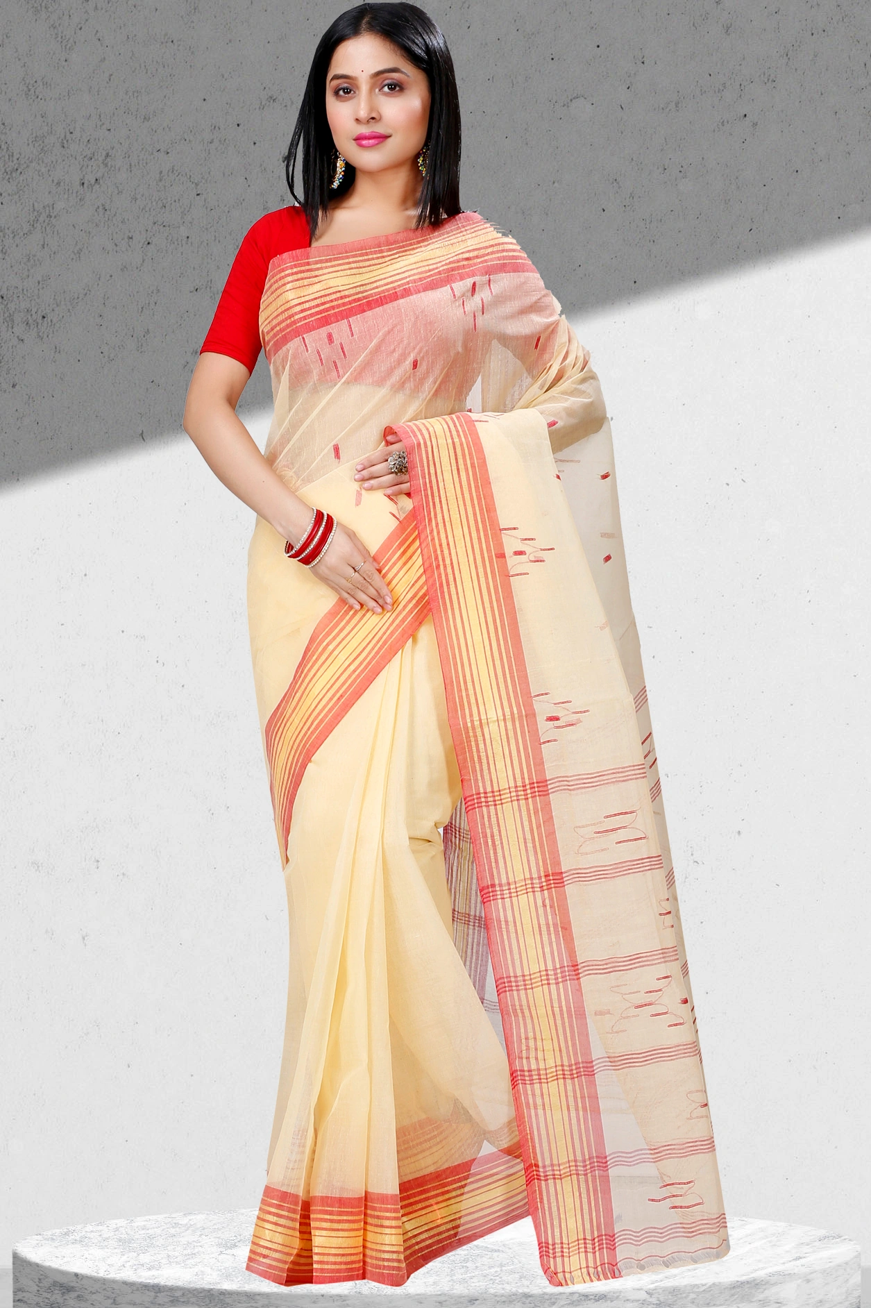 Cream Pure Cotton Naman Tant Saree (1379)