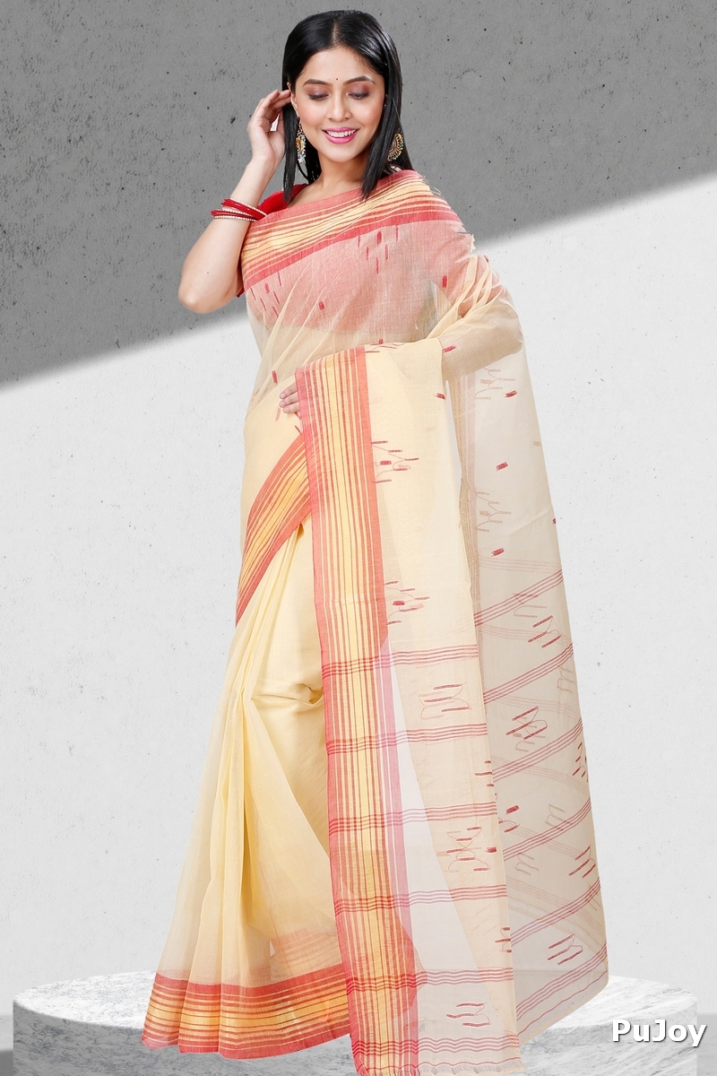 Cream Pure Cotton Naman Tant Saree (1379)