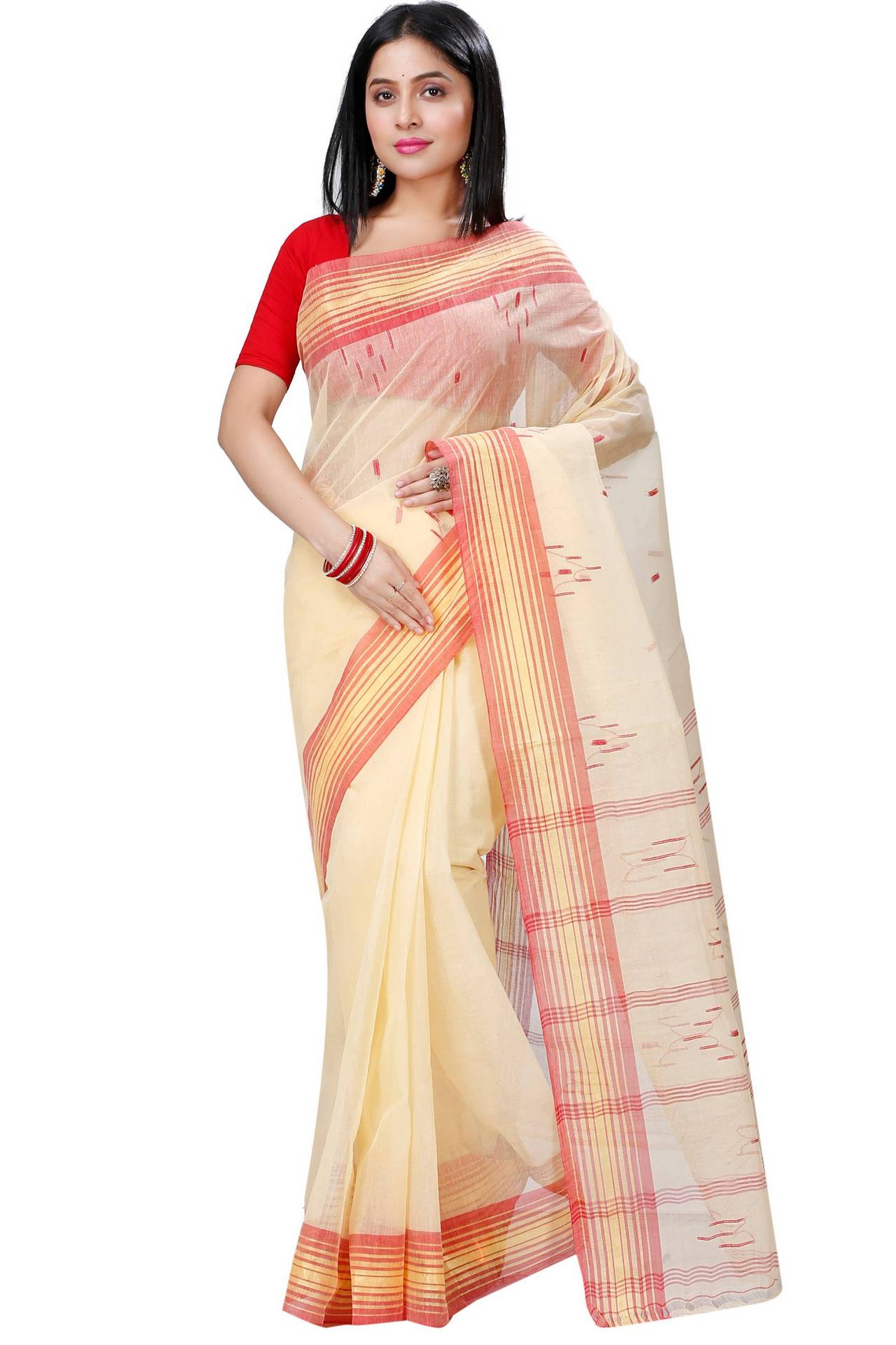 Cream Pure Cotton Naman Tant Saree (1379)
