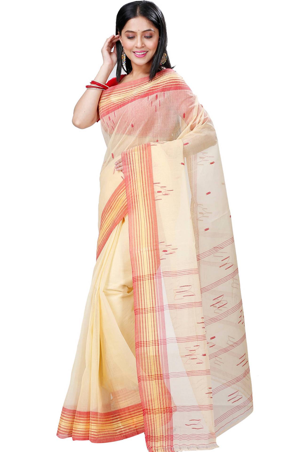 Cream Pure Cotton Naman Tant Saree (1379)