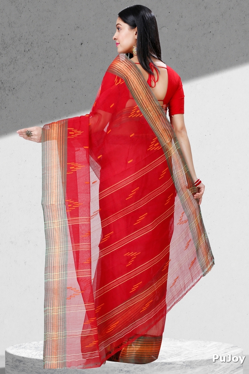 Red Pure Cotton Naman Tant Saree (1380)