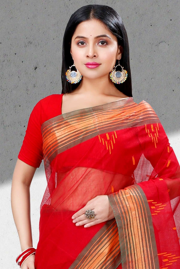 Red Pure Cotton Naman Tant Saree (1380)