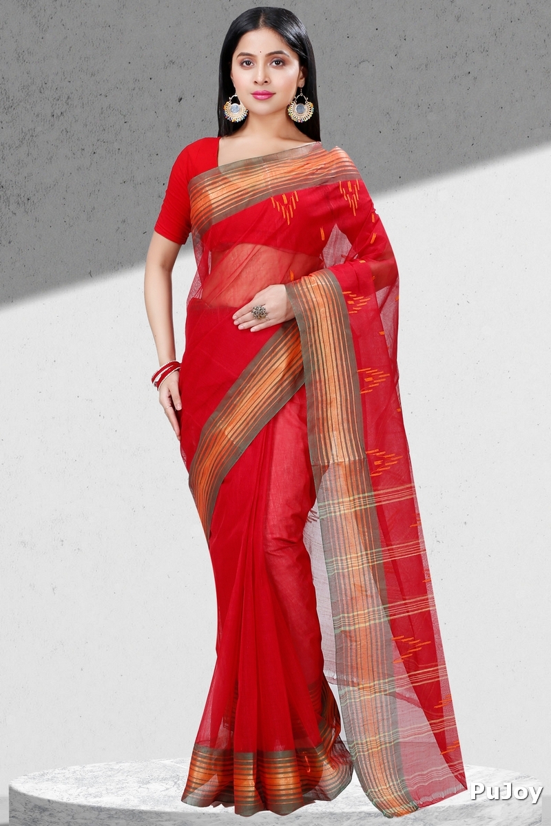Red Pure Cotton Naman Tant Saree (1380)