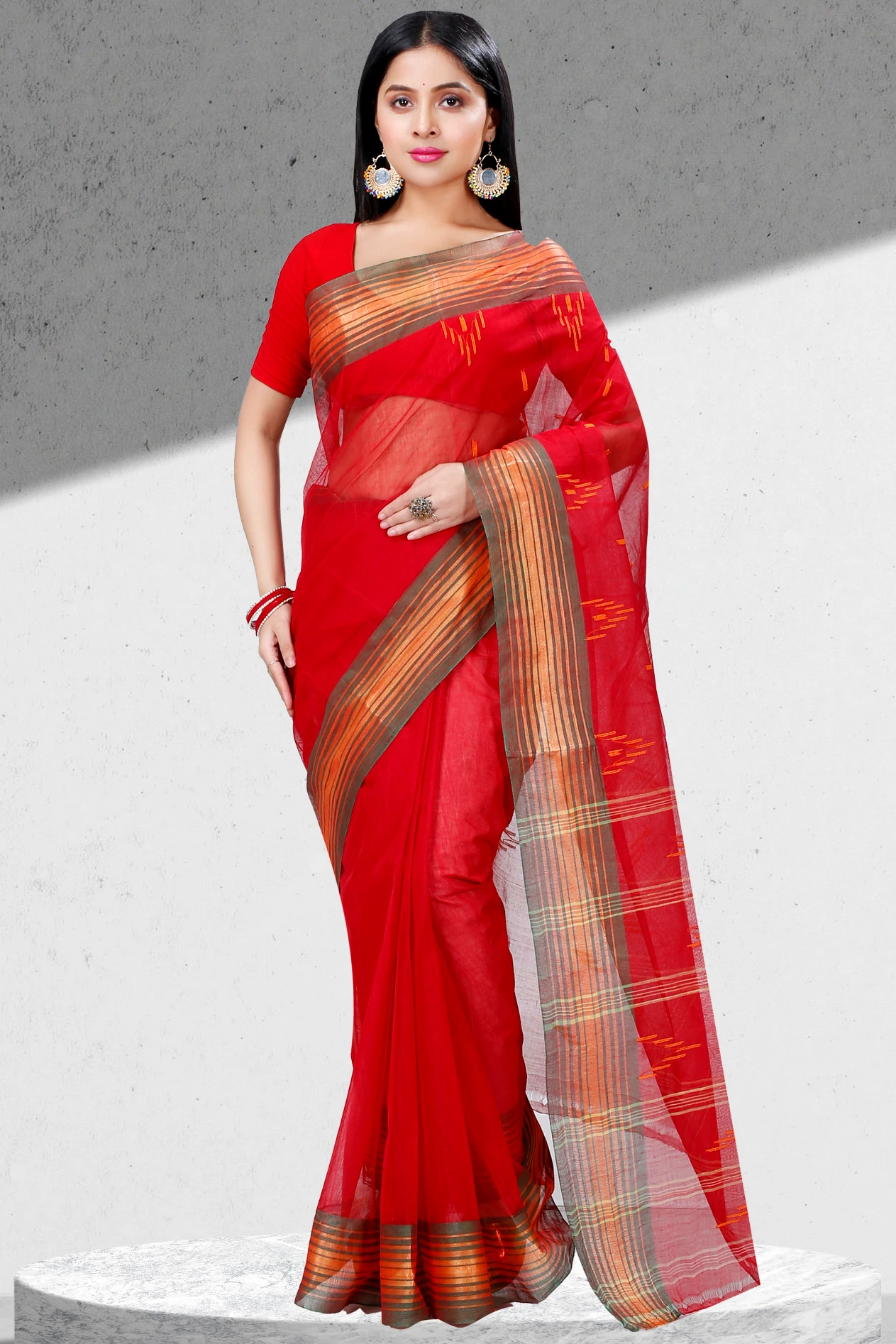 Red Pure Cotton Naman Tant Saree (1380)