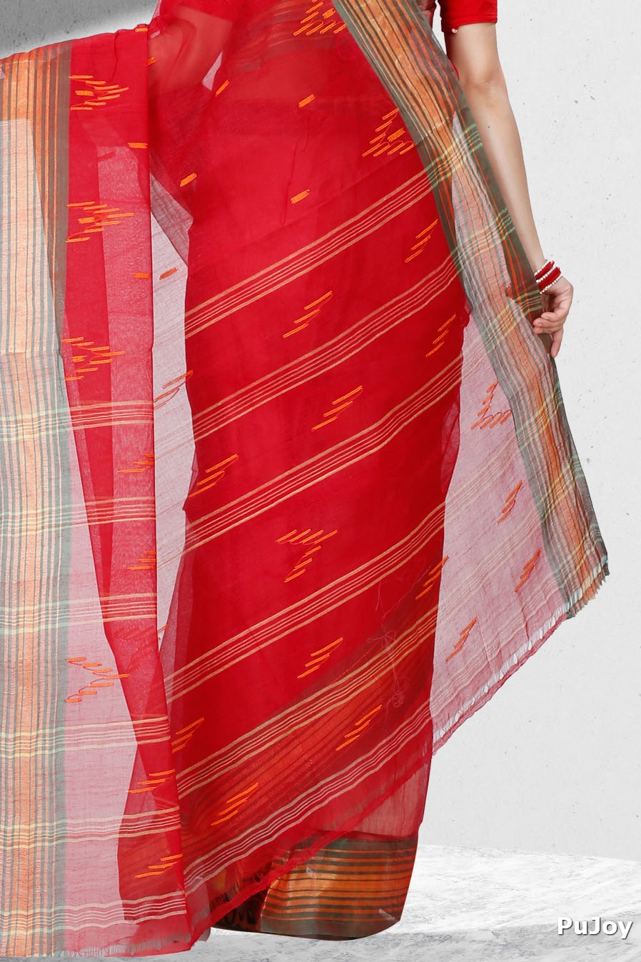 Red Pure Cotton Naman Tant Saree (1380)