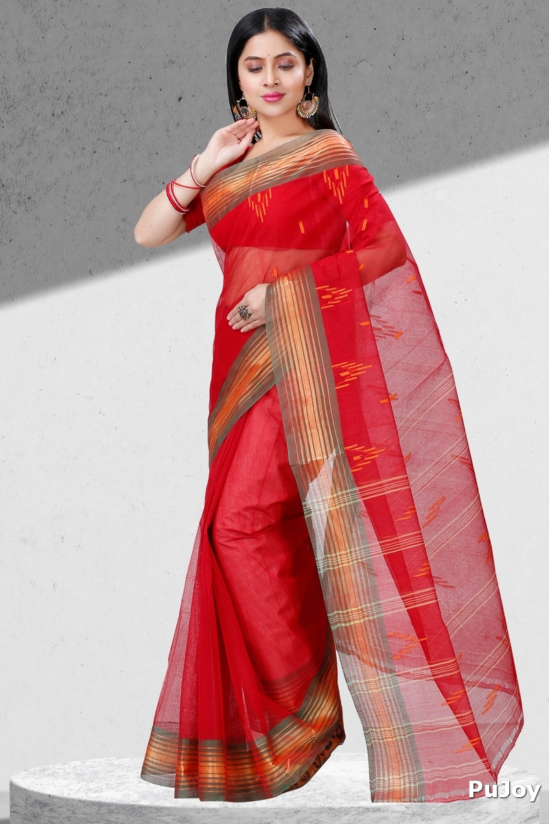 Red Pure Cotton Naman Tant Saree (1380)