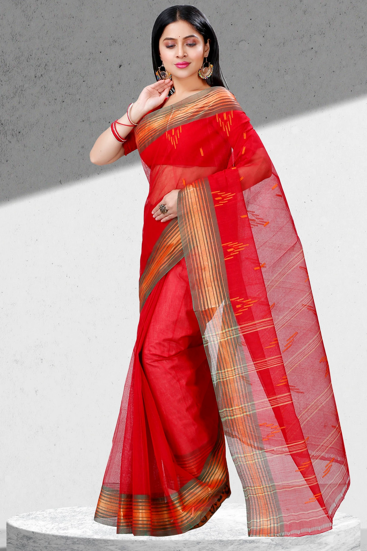 Red Pure Cotton Naman Tant Saree (1380)