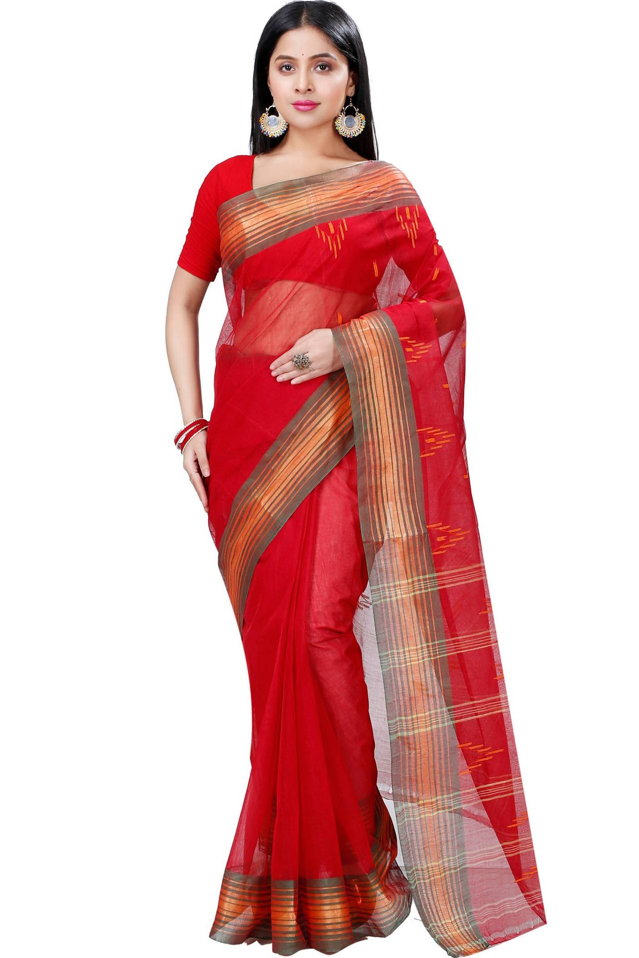 Red Pure Cotton Naman Tant Saree (1380)