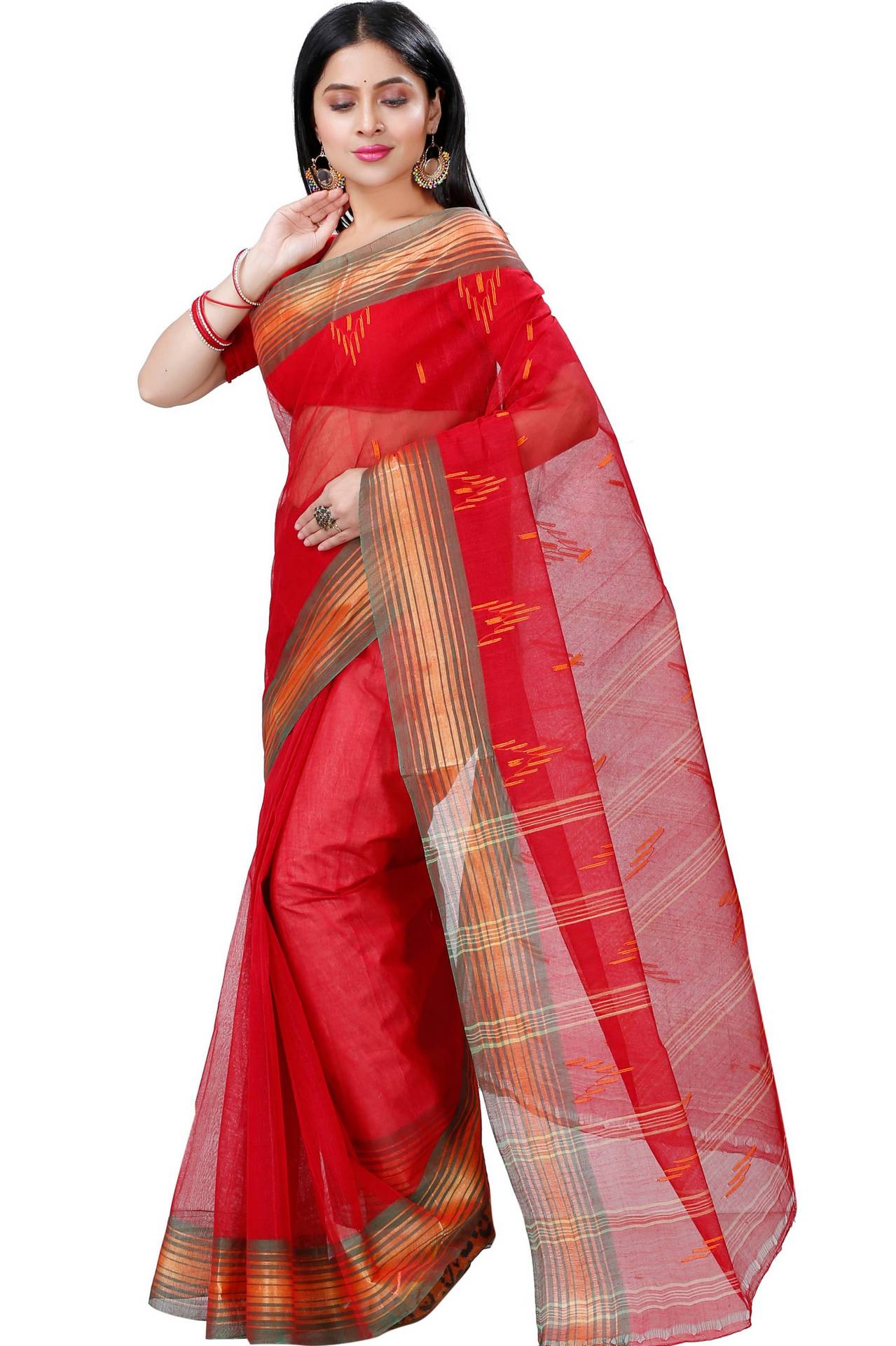 Red Pure Cotton Naman Tant Saree (1380)