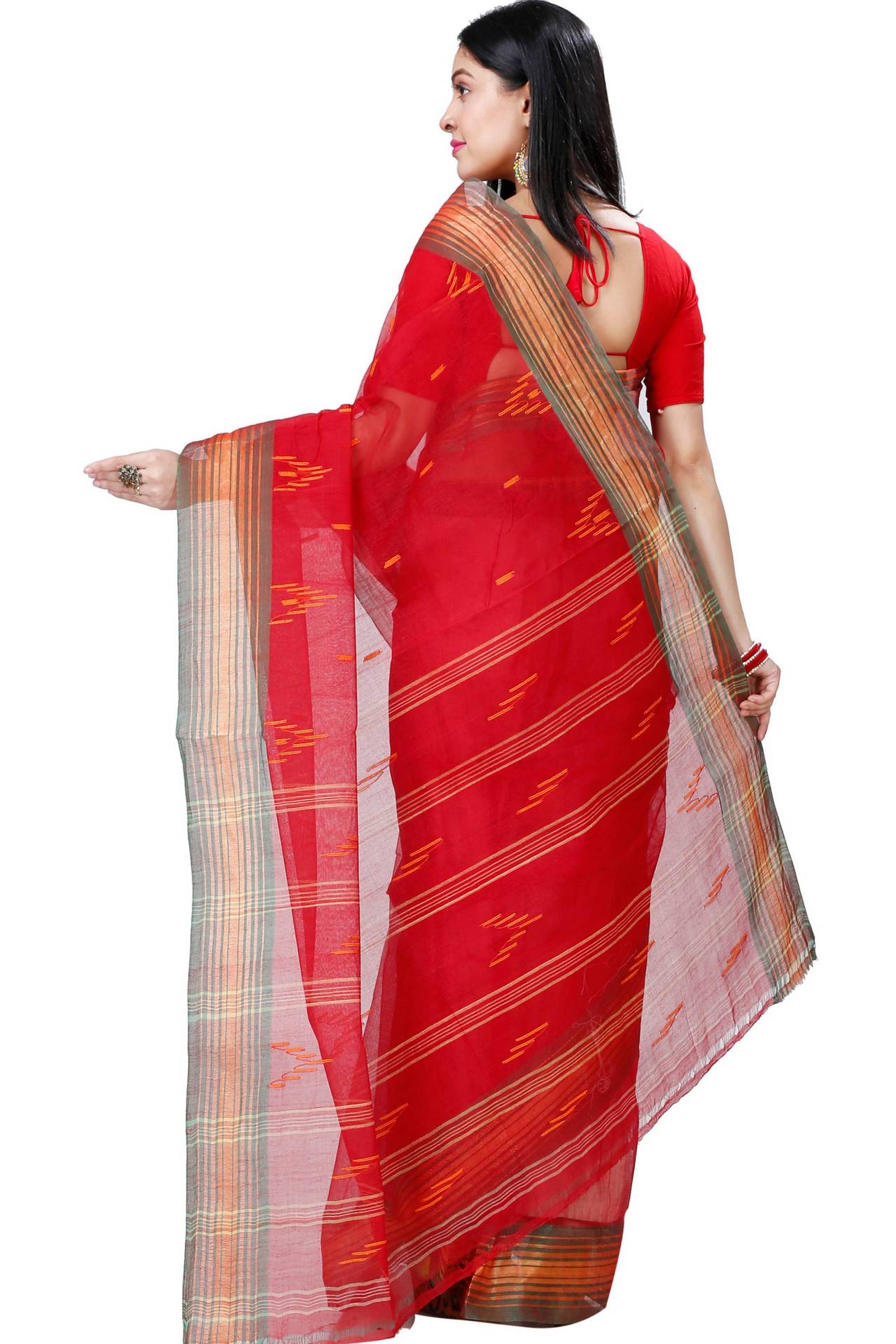 Red Pure Cotton Naman Tant Saree (1380)