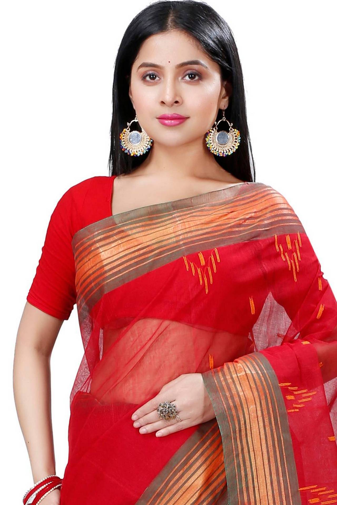 Red Pure Cotton Naman Tant Saree (1380)