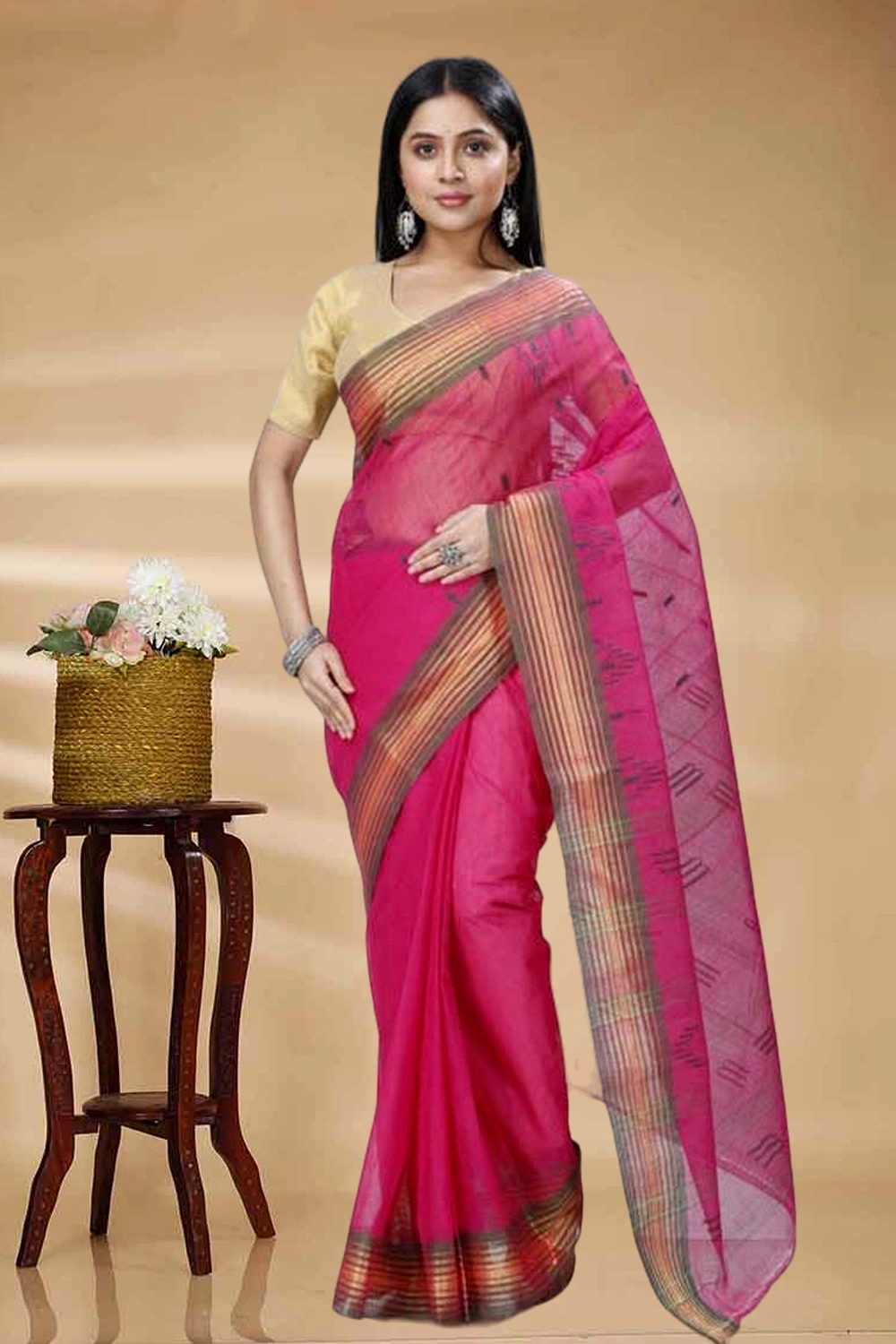 Pink Pure Cotton Naman Tant Saree (1381)