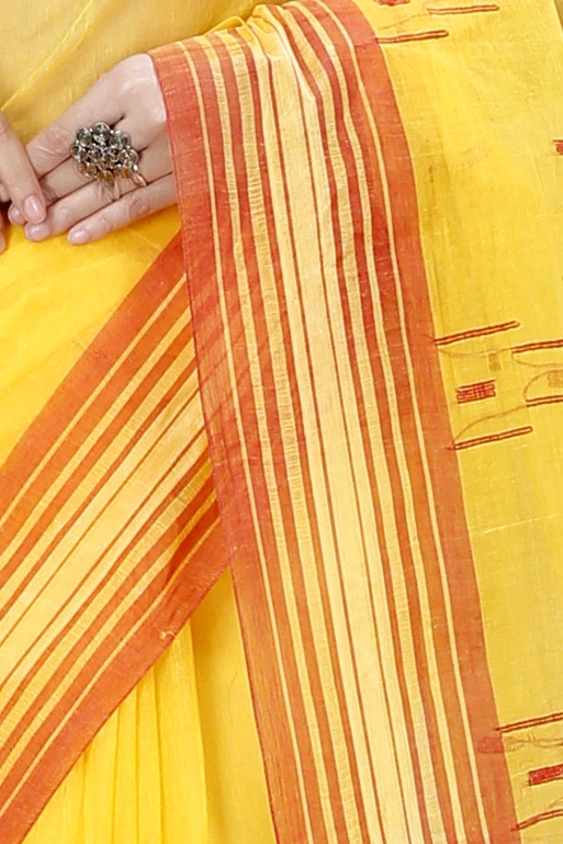 Yellow Pure Cotton Naman Tant Saree (1382)