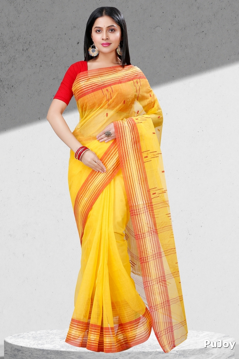 Yellow Pure Cotton Naman Tant Saree (1382)