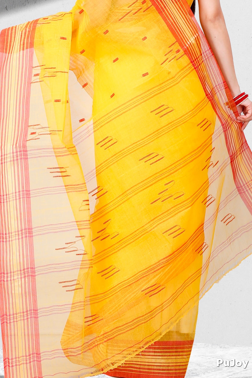 Yellow Pure Cotton Naman Tant Saree (1382)